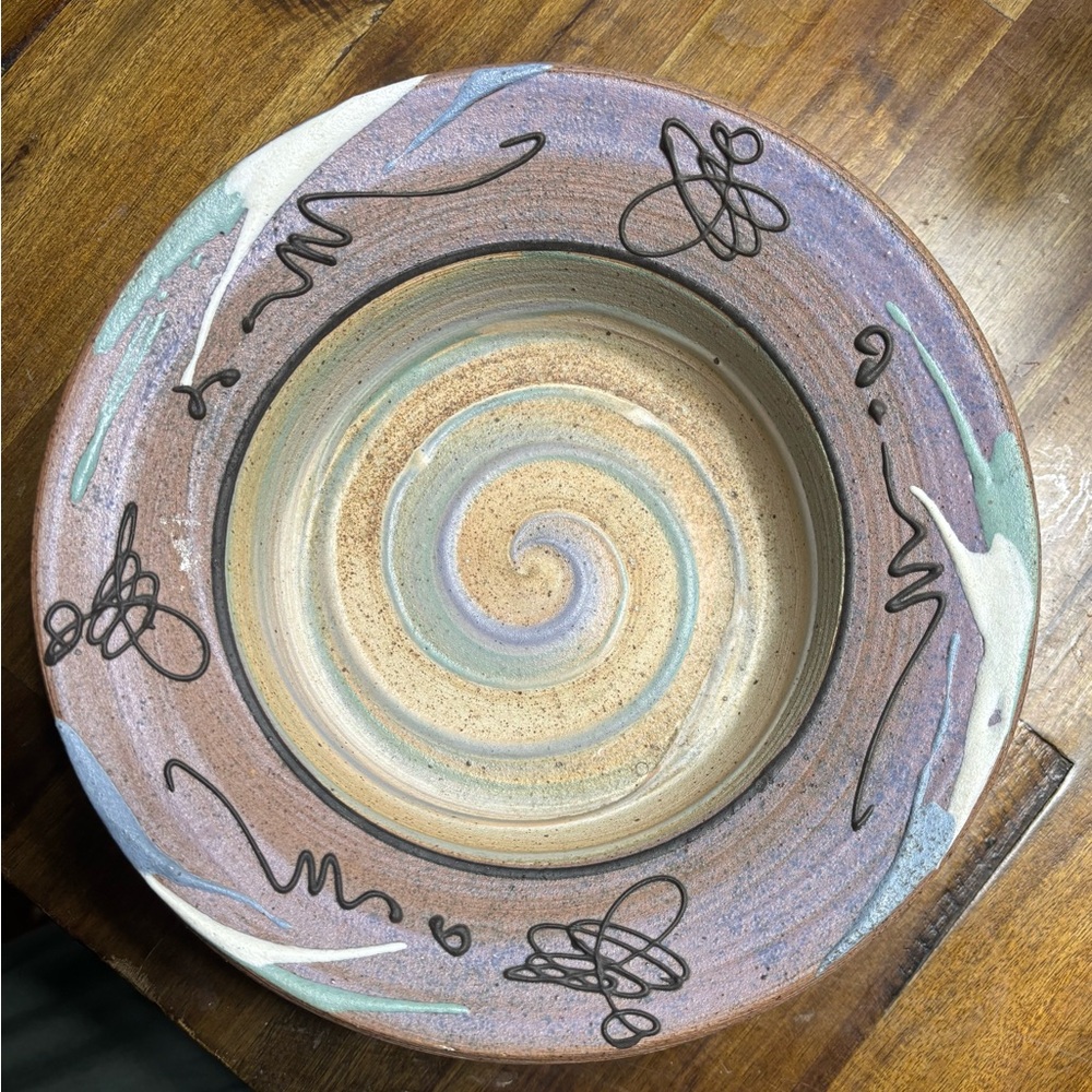 Steve Cunningham & Miky 80’s Abstract Swirl Ceramic Art Bowl.